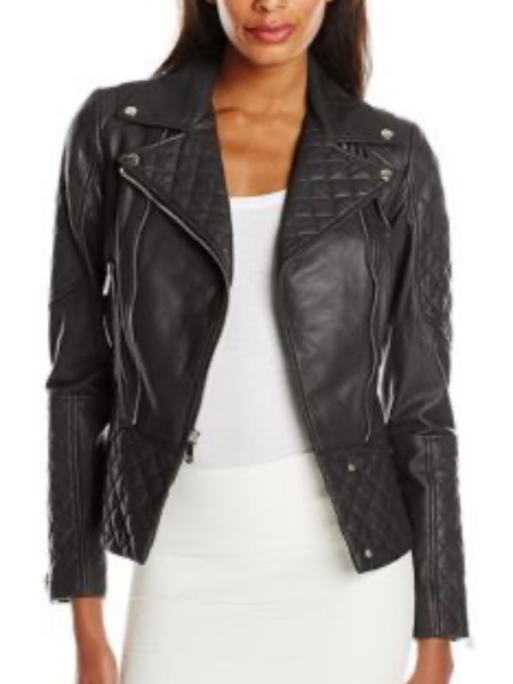 EUC vintage Dawn Levy Black Quilted Moto Leather Dakota Jacket size small